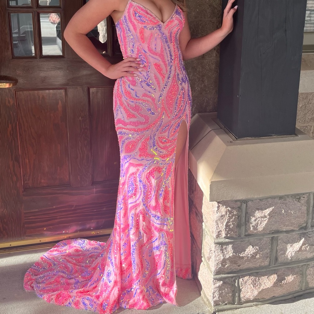 Portia and Scarlett Vibrant Pink and Purple Prom Dress